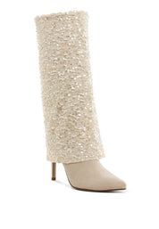 Women's Sequinned Fold Over Calf Boots