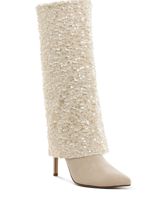 Women's Sequinned Fold Over Calf Boots