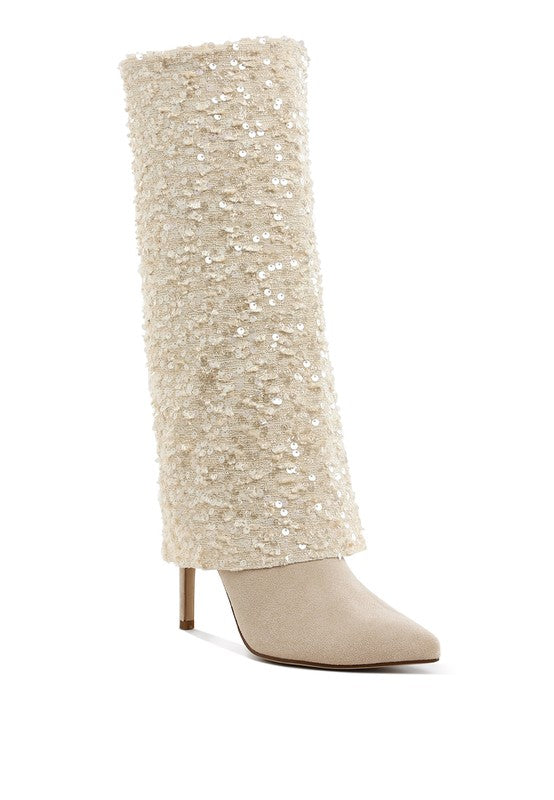 Women's Sequinned Fold Over Calf Boots