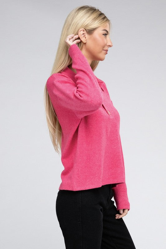 Women's Relaxed Collared Button Front Sweater