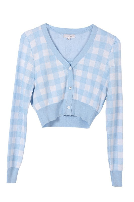 Women's Relaxed Fit Gingham Pattern Long Sleeve Cardigan