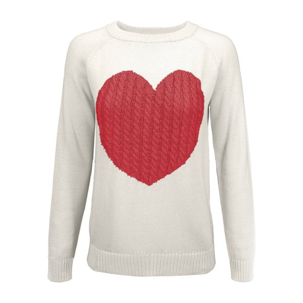 Women's Casual Heart Design Long Sleeve Pullover Sweater