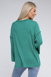 Women's Casual Ribbed Henley Sweater with Bell Sleeves