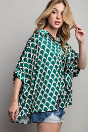 Women's Geometric Print Oversized Button Down Shirt