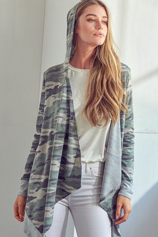 Plus Size Casual Camouflage Cascade Cardigan