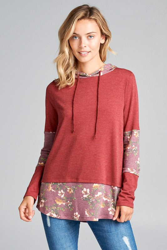 Women's Casual Flower Print Hoodie Tunic Top