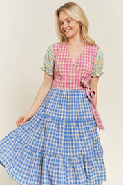 Women's Colorblock Gingham Tiered Dress