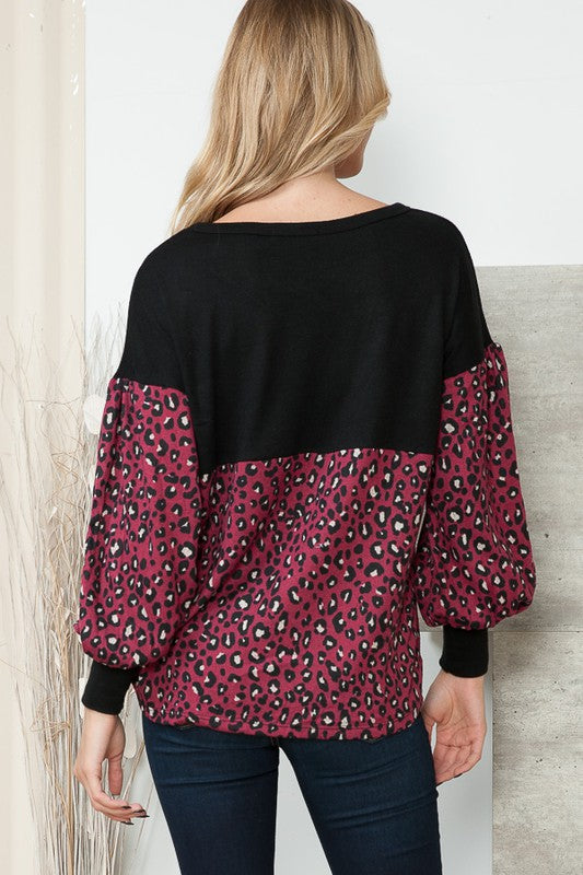 Women's Oversized Leopard Print Balloon Sleeve Sweater