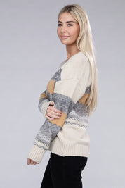 Women's Multicolor Stripe V Neck Sweater