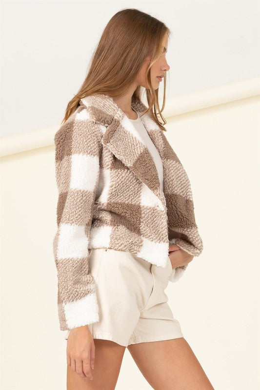 Women's Chic Plaid Faux Fur Jacket