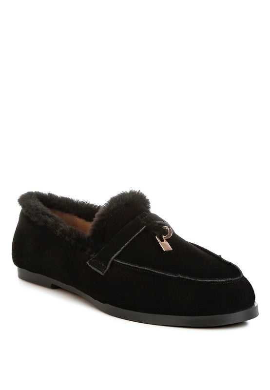 Women's Formal Suede & Faux Fur Flat Loafers