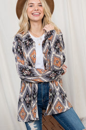 Women's Plus Oversized Fuzzy Aztec Button Down Shacket