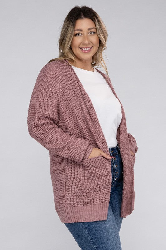 Plus Size Oversized Waffle Open Cardigan Sweater