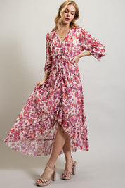 Women's Bohemian Floral High and Low Maxi Dress