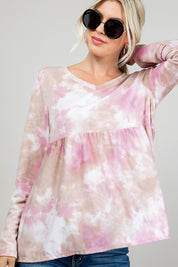 Women's Relaxed Fit Cloud Tie Dye Babydoll Top