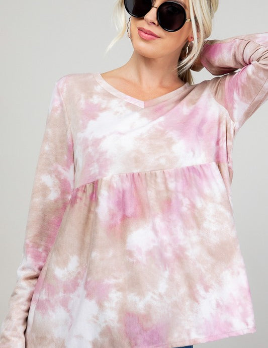 Women's Relaxed Fit Cloud Tie Dye Babydoll Top