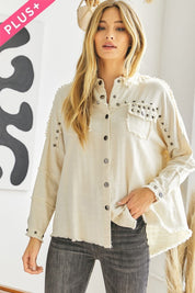 Plus Size Oversized Distressed Hem Button-Down Shirt