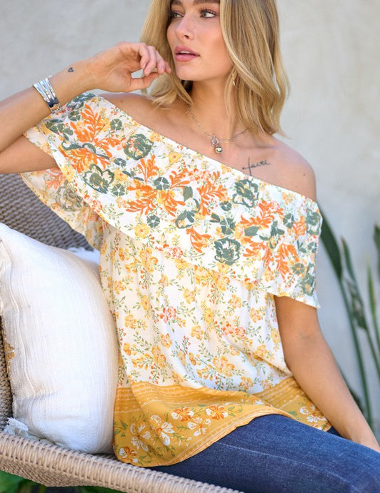 Women's Printed Off Shoulder Smocked Top