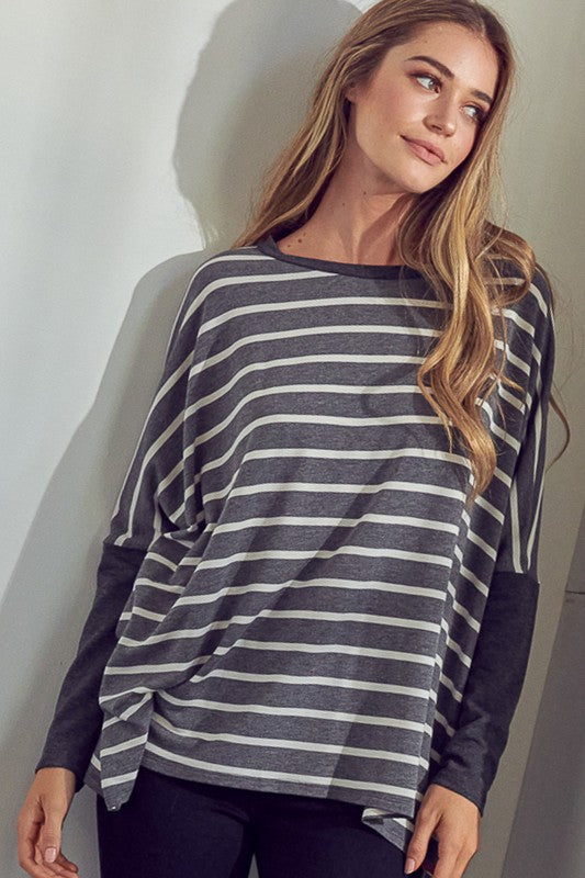 Women's Oversized Stripe Mix Tunic Top