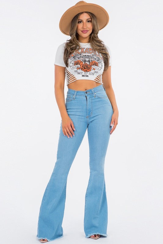 Women's High Rise Light Blue Bell Bottom Jeans