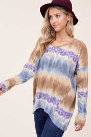 Women's Casual Loose Fit Tie Dye V Neck Boxy Top