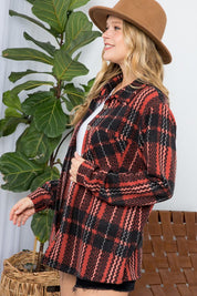 Women's Oversized Fuzzy Plaid Flannel Button Down Shacket