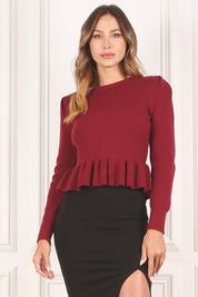 Women's Puff Sleeve Peplum Sweater Top