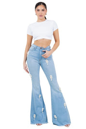 Women's High Rise Light Wash Bell Bottom Jeans