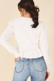 Women's Puff Sleeve Peplum Sweater Top