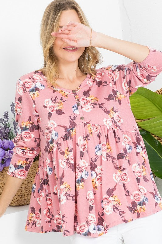 Women's Floral V Neck Babydoll Top