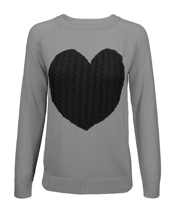 Women's Casual Heart Design Long Sleeve Pullover Sweater