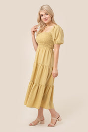 Women's Tiered Long Dress with Puff Sleeves