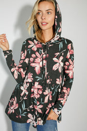 Women's Floral Print Jersey Babydoll Hoodie Casual Top