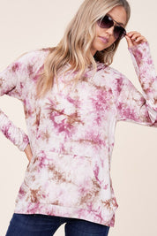 Women's Casual Tie Dye Print Hoodie with Front Pocket