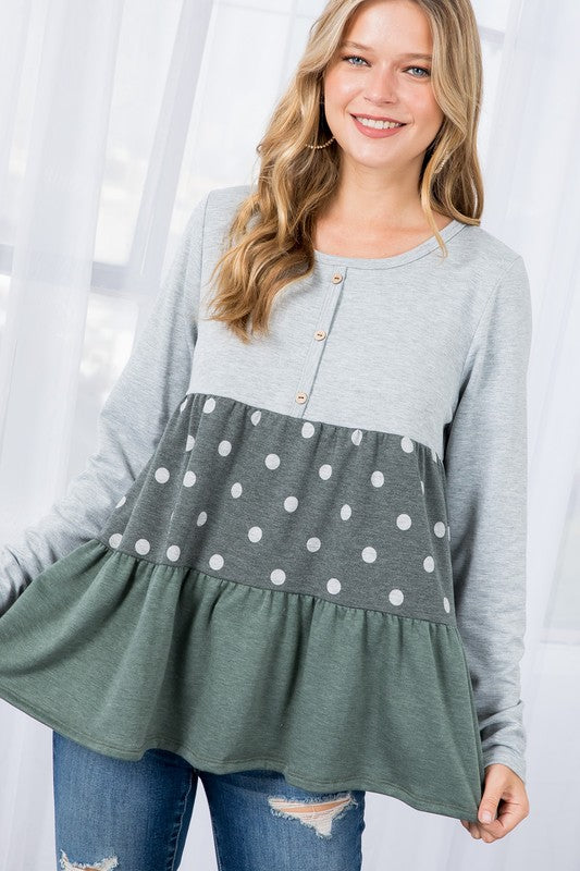 Women's Casual Colorblock Polka Dot Top