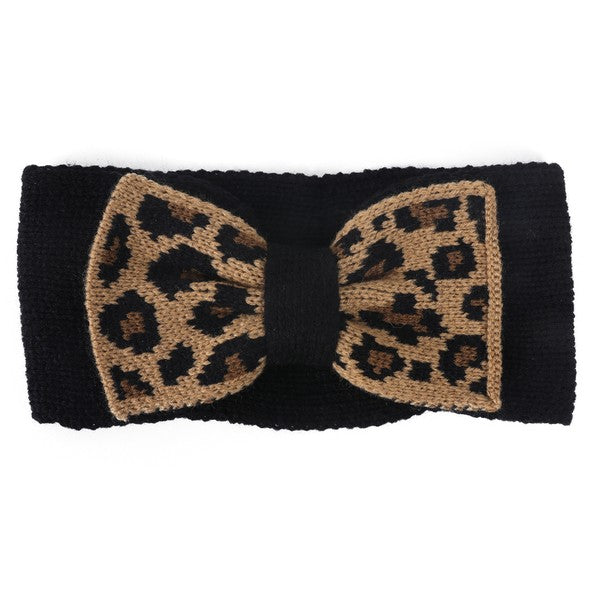 Women's Cozy Knit Leopard Bow Headband