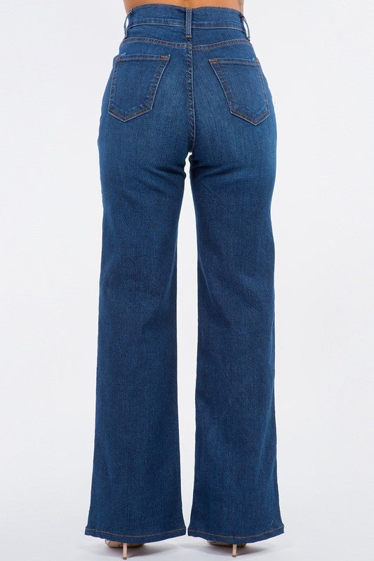 Women's High Rise Wide Leg Jeans in Dark Wash