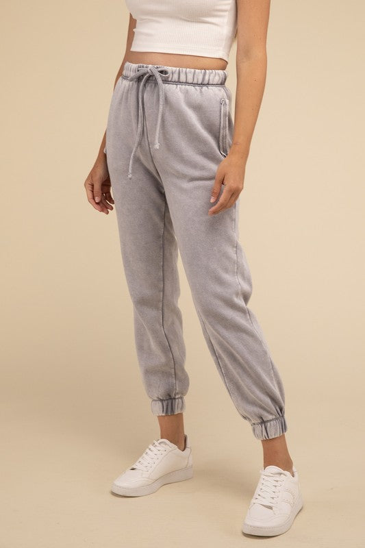 Women's Acid Wash Fleece Sweatpants with Pockets