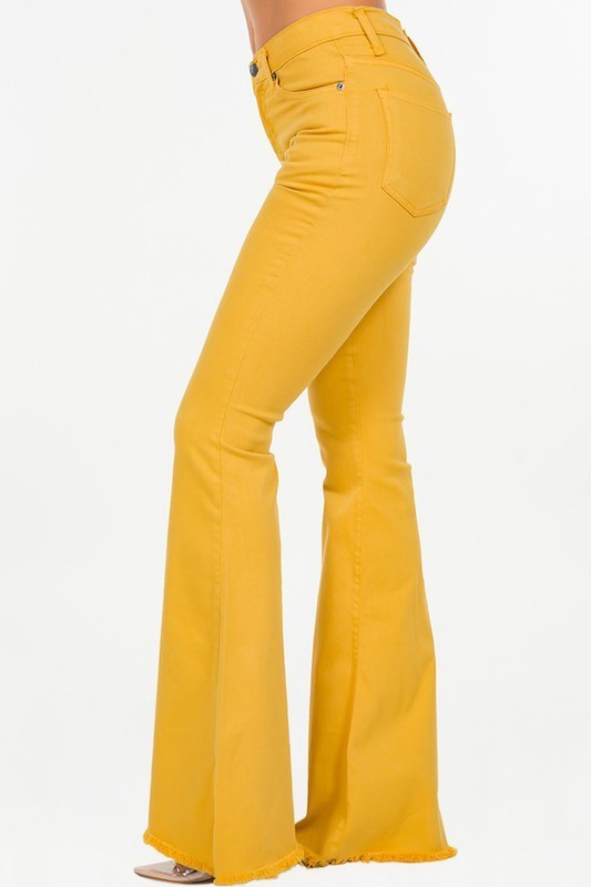 Women's High Rise Mustard Bell Bottom Jeans