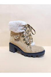 Women's Casual Faux Fur Block Heel Combat Booties