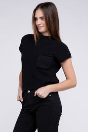 Women's Cropped Mock Neck Short Sleeve Sweater