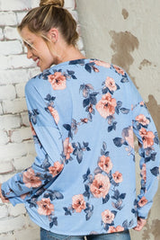 Women's Oversized Floral V Neck Pullover Top