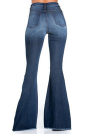 Women's High Rise Bell Bottom Jeans in Dark Wash