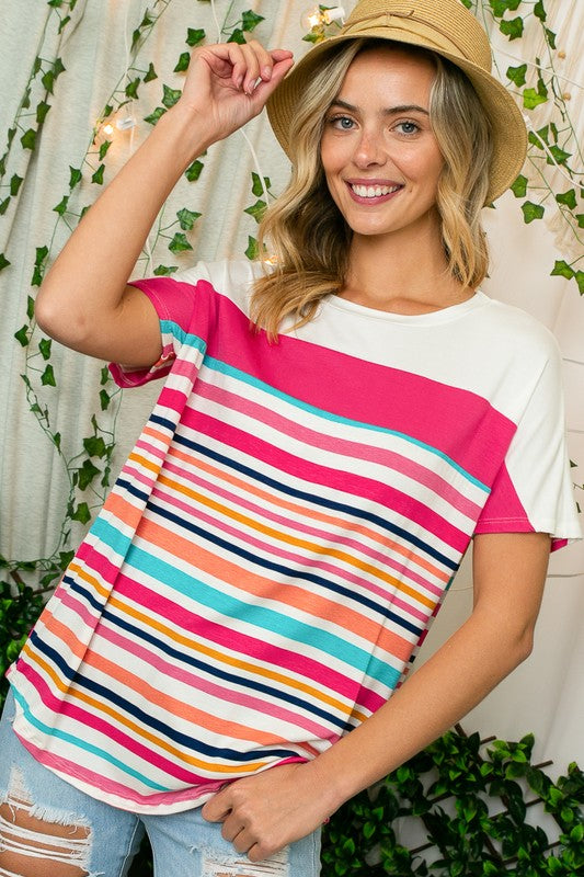 Women's Casual Solid and Multi Stripe Mixed Top