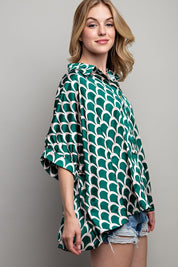 Women's Geometric Print Oversized Button Down Shirt