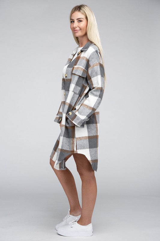 Women's Plaid Drop Shoulder Long Sleeve Shirt