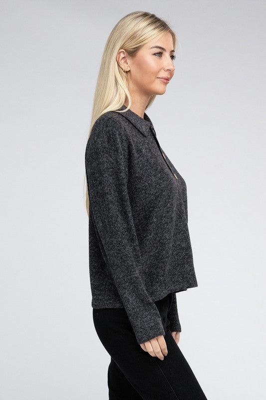 Women's Relaxed Collared Button Front Sweater