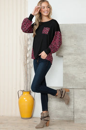 Women's Oversized Leopard Print Balloon Sleeve Sweater