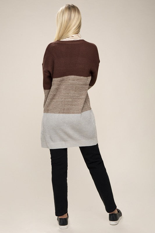 Women's Color Block Open Front Cardigan