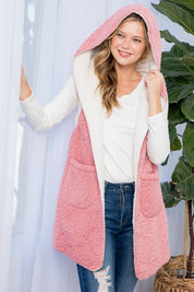 Women's Oversized Sherpa Fleece Long Vest